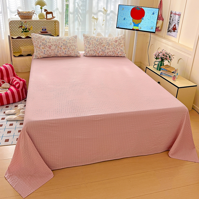 91家纺网 家纺一手货源 找家纺 仟网汇 2026新款简单款泡芙纱印花四件套 诗意柔