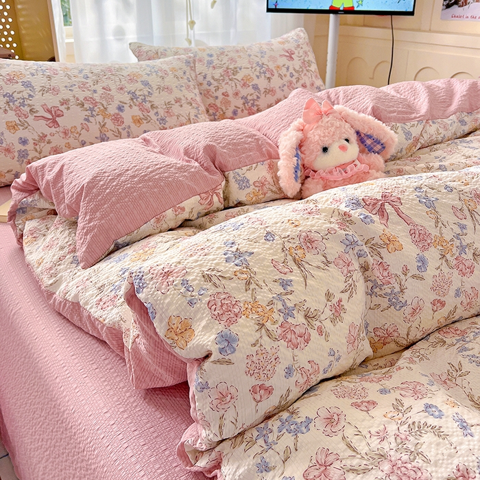 91家纺网 家纺一手货源 找家纺 仟网汇 2026新款简单款泡芙纱印花四件套 诗意柔