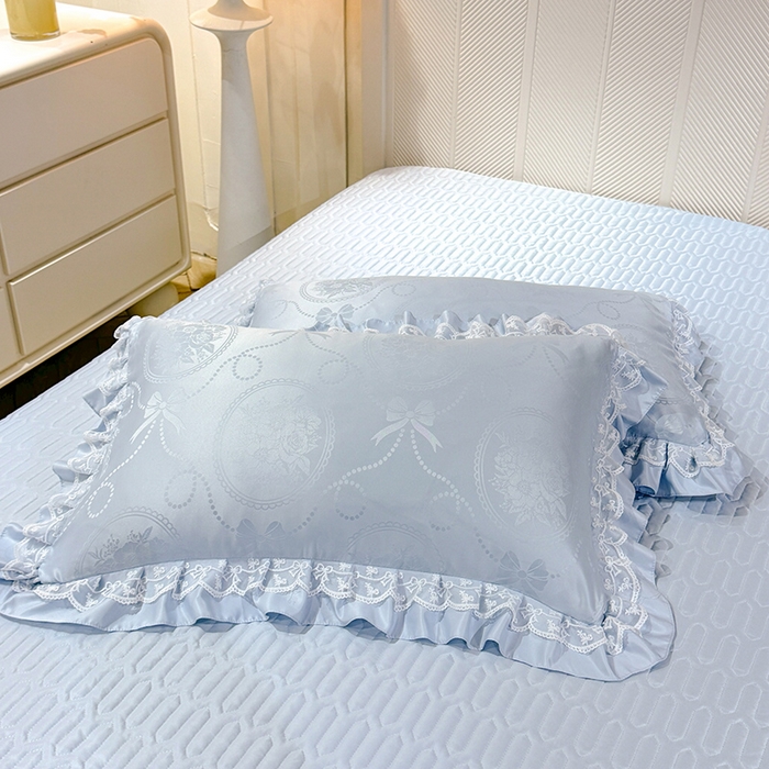 91家纺网 家纺一手货源 找家纺 优贝家纺 2026春夏新款提花水洗天丝冰丝天丝韩版夹棉床盖四件套 花涧-天蓝