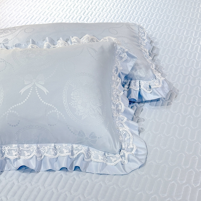 91家纺网 家纺一手货源 找家纺 优贝家纺 2026春夏新款提花水洗天丝冰丝天丝韩版夹棉床盖四件套 花涧-天蓝