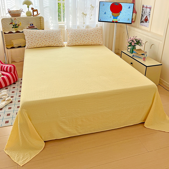 91家纺网 家纺一手货源 找家纺 仟网汇 2026新款简单款泡芙纱印花四件套 心愿