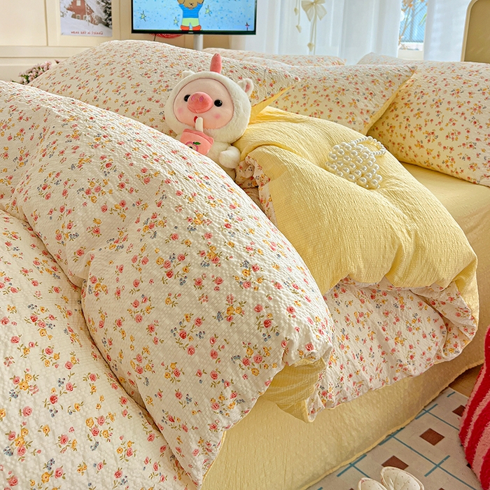 91家纺网 家纺一手货源 找家纺 仟网汇 2026新款简单款泡芙纱印花四件套 心愿