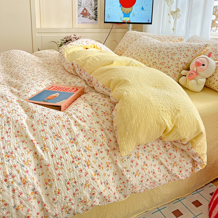 91家纺网 家纺一手货源 找家纺 仟网汇 2026新款简单款泡芙纱印花四件套 心愿