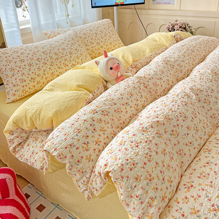 91家纺网 家纺一手货源 找家纺 仟网汇 2026新款简单款泡芙纱印花四件套 心愿