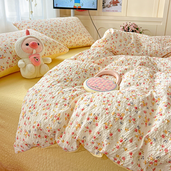 91家纺网 家纺一手货源 找家纺 仟网汇 2026新款简单款泡芙纱印花四件套 心愿