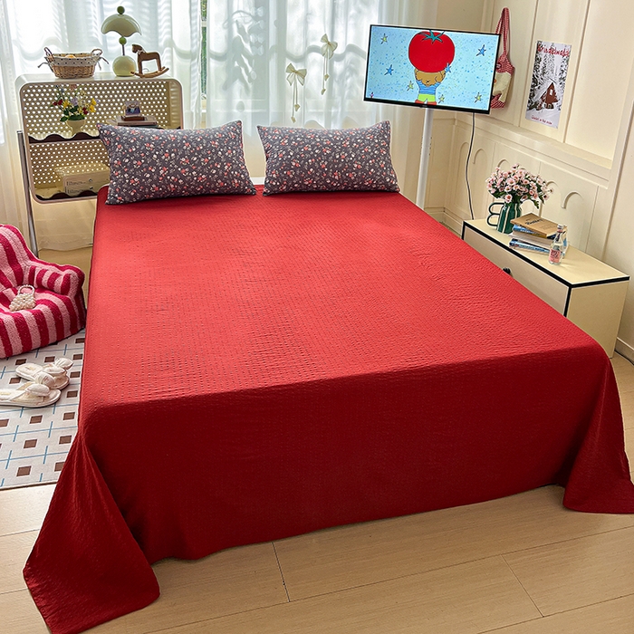 91家纺网 家纺一手货源 找家纺 仟网汇 2026新款简单款泡芙纱印花四件套 胭花集