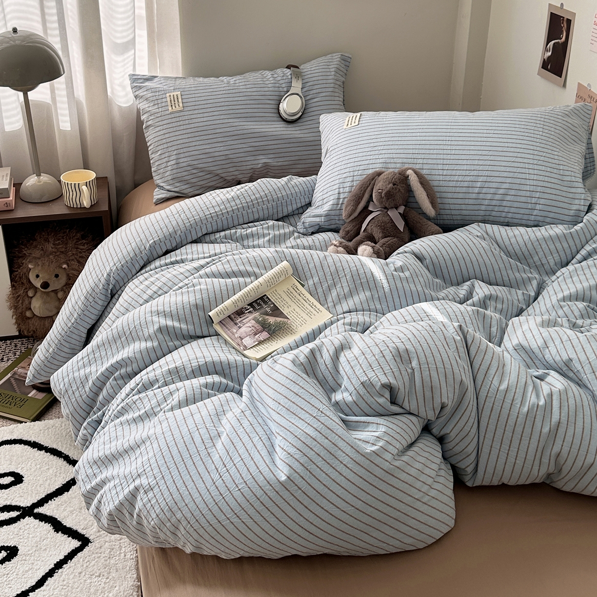 91家纺网 家纺一手货源 找家纺 艾咪-Amy ntmy 2026新款布标条纹款全棉纯棉色织水洗棉四件套 马卡蓝