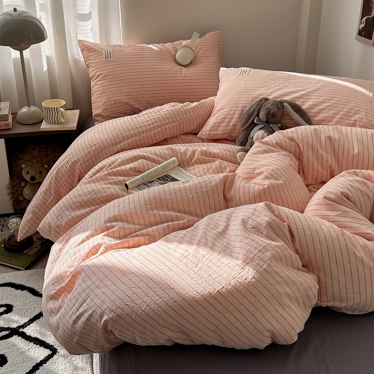 91家纺网 家纺一手货源 找家纺 艾咪-Amy ntmy 2026新款布标条纹款全棉纯棉色织水洗棉四件套 新粉条