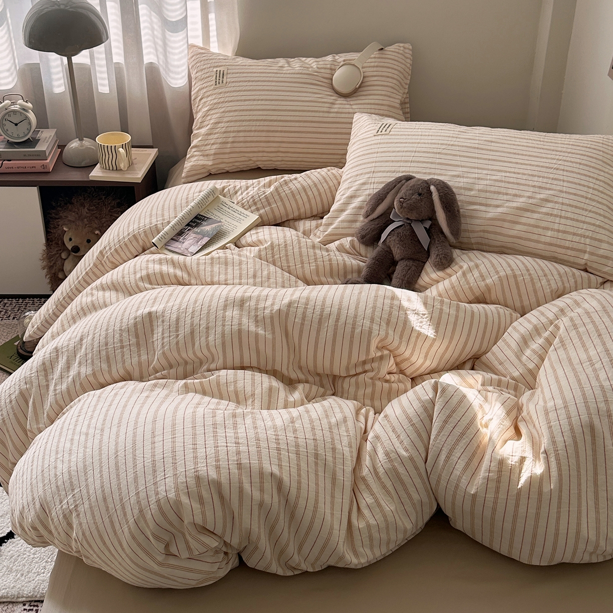 艾咪-Amy ntmy 2026新款布标条纹款全棉纯棉色织水洗棉四件套 焦糖条