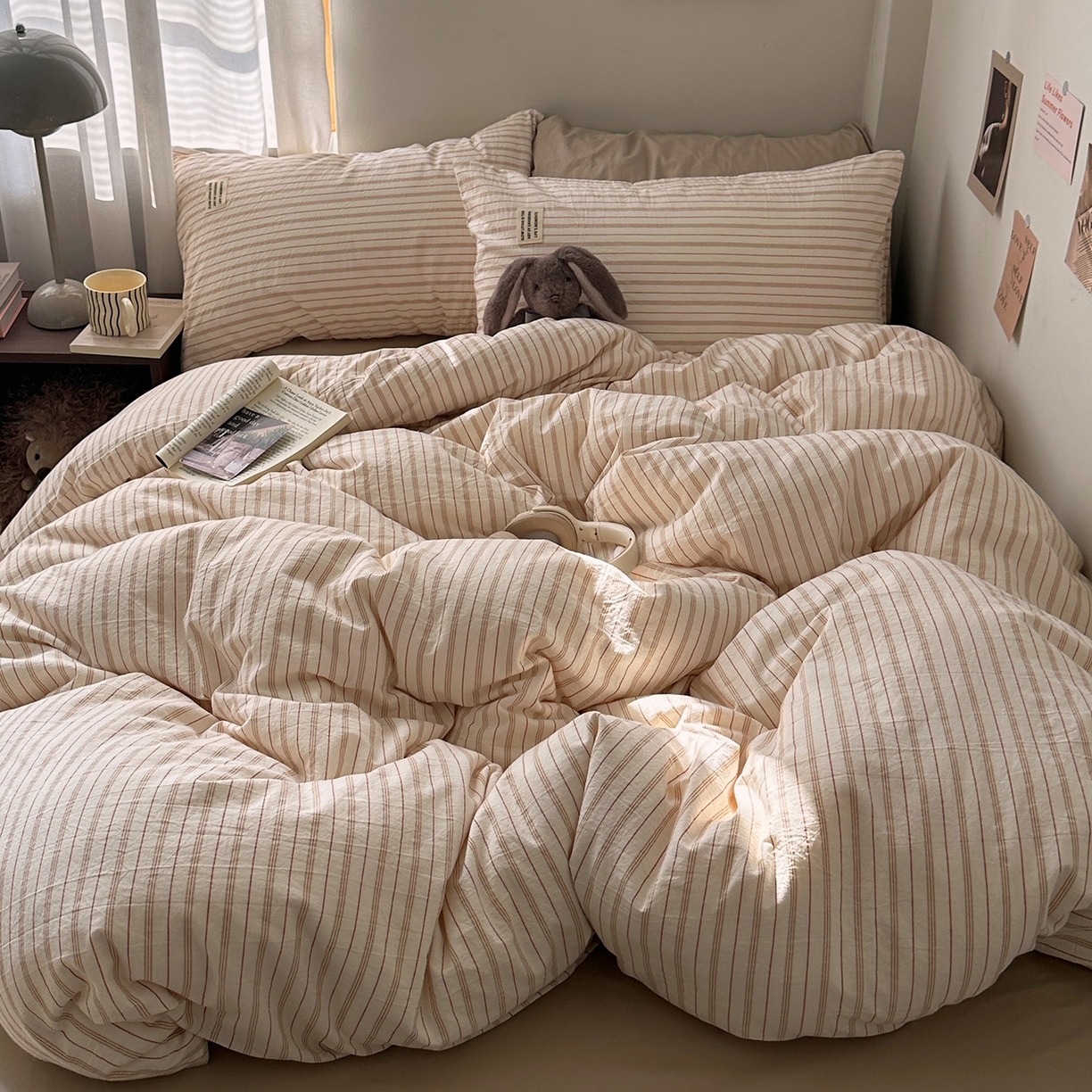 91家纺网 家纺一手货源 找家纺 艾咪-Amy ntmy 2026新款布标条纹款全棉纯棉色织水洗棉四件套 焦糖条