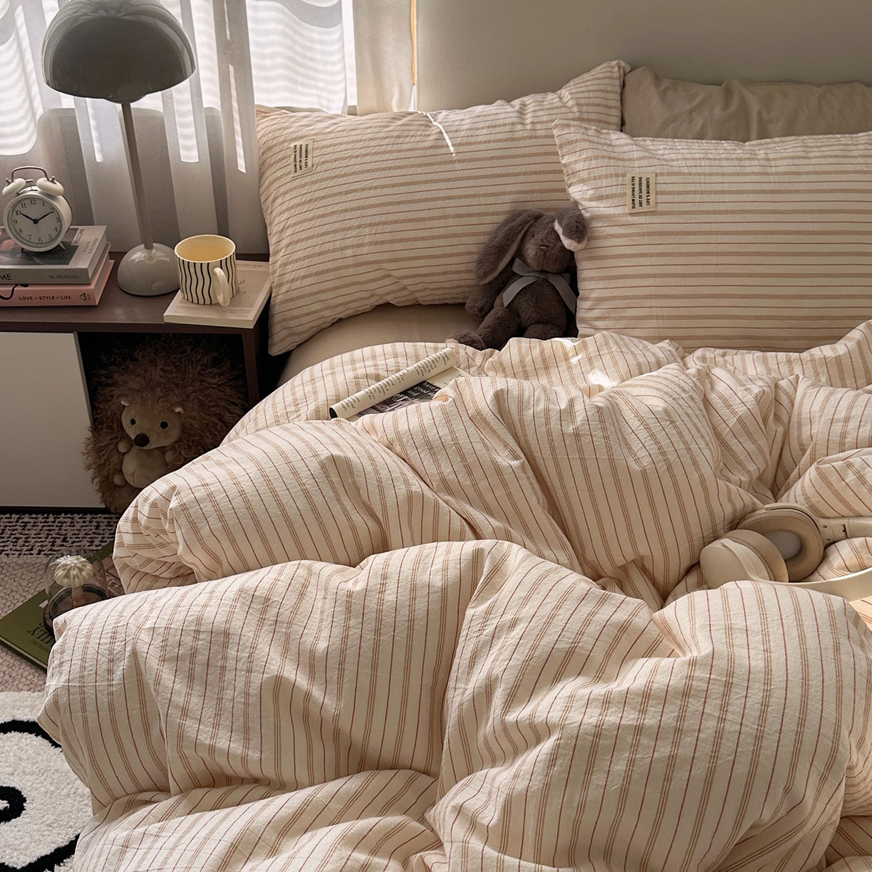 91家纺网 家纺一手货源 找家纺 艾咪-Amy ntmy 2026新款布标条纹款全棉纯棉色织水洗棉四件套 焦糖条