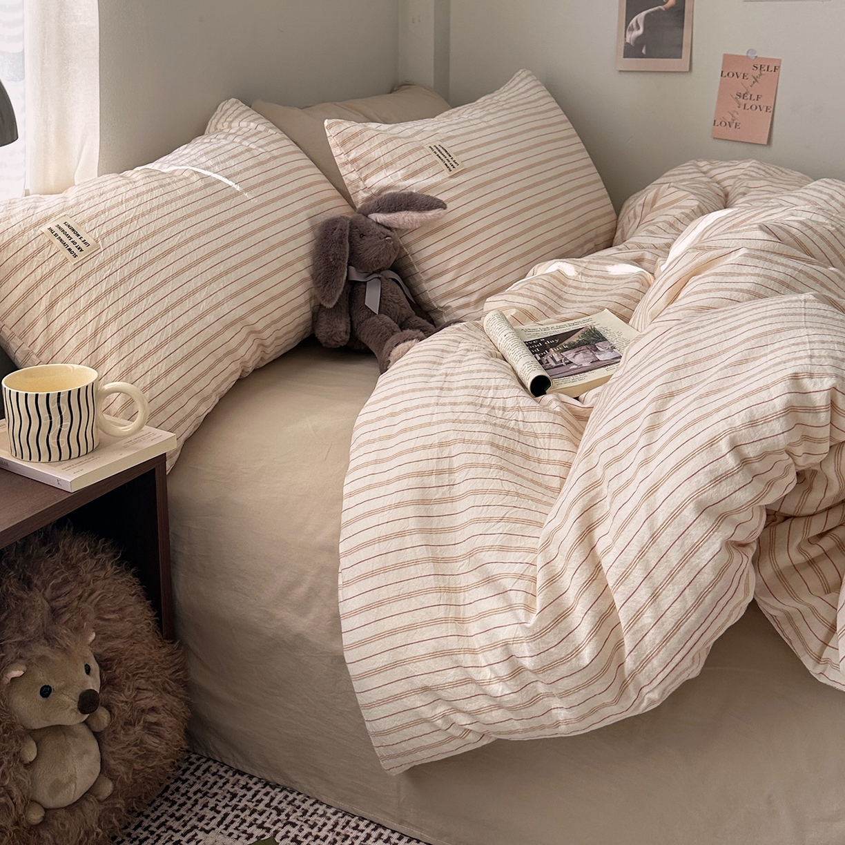 91家纺网 家纺一手货源 找家纺 艾咪-Amy ntmy 2026新款布标条纹款全棉纯棉色织水洗棉四件套 焦糖条