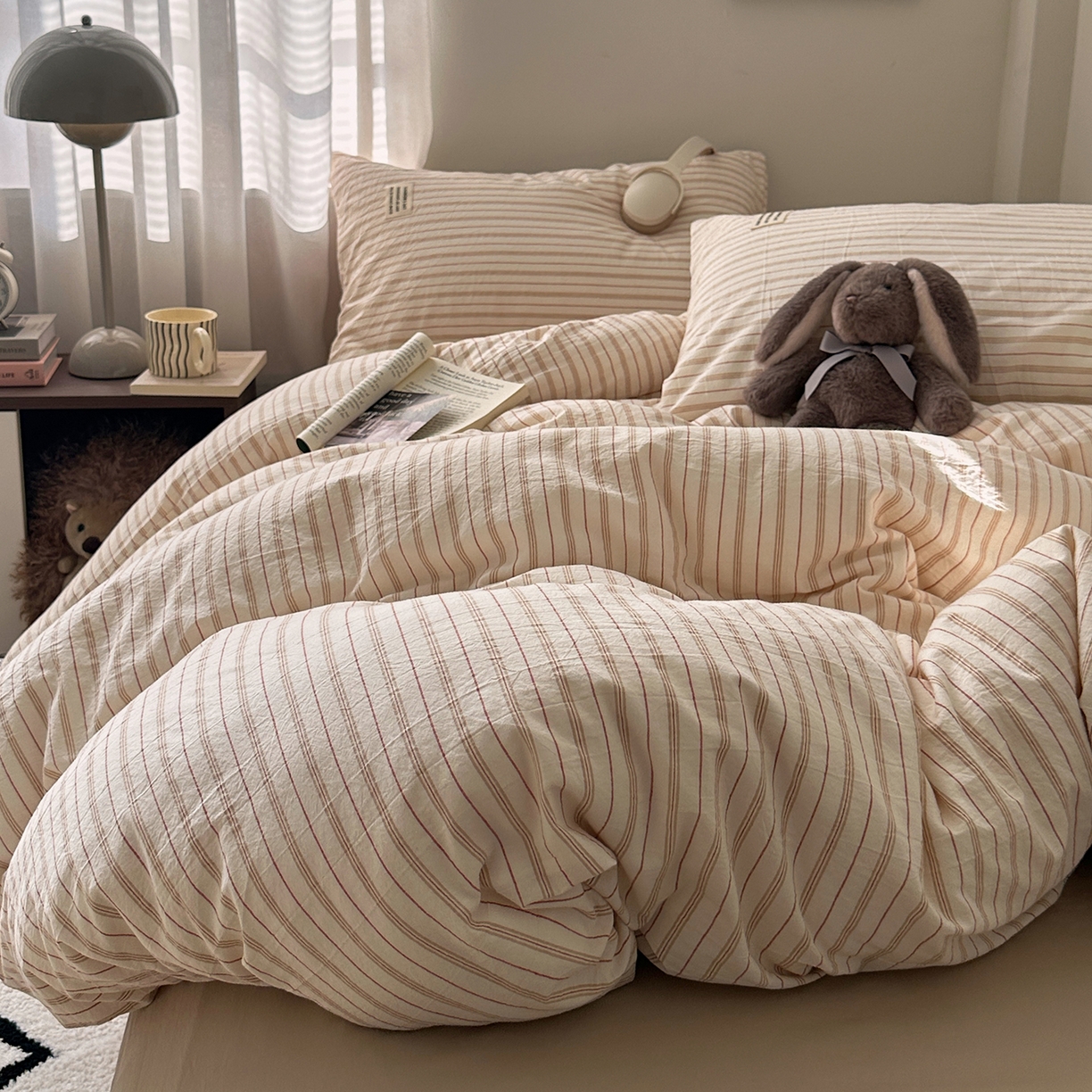 91家纺网 家纺一手货源 找家纺 艾咪-Amy ntmy 2026新款布标条纹款全棉纯棉色织水洗棉四件套 焦糖条