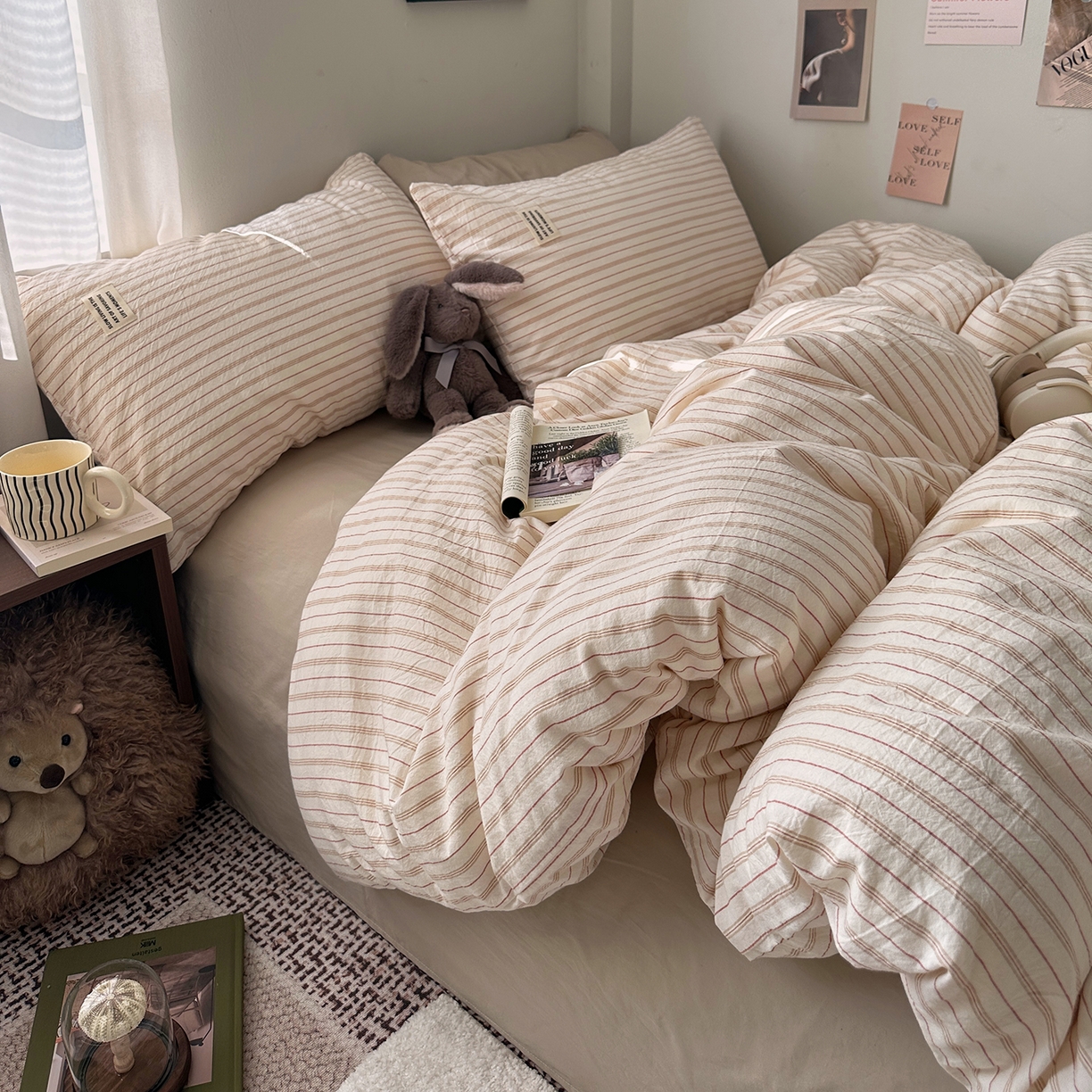 91家纺网 家纺一手货源 找家纺 艾咪-Amy ntmy 2026新款布标条纹款全棉纯棉色织水洗棉四件套 焦糖条