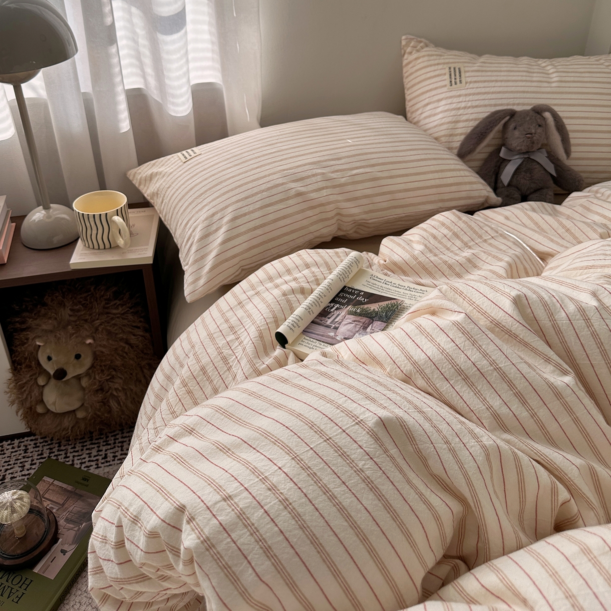 91家纺网 家纺一手货源 找家纺 艾咪-Amy ntmy 2026新款布标条纹款全棉纯棉色织水洗棉四件套 焦糖条