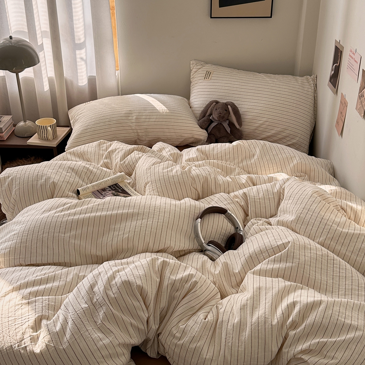 91家纺网 家纺一手货源 找家纺 艾咪-Amy ntmy 2026新款布标条纹款全棉纯棉色织水洗棉四件套 咖细条