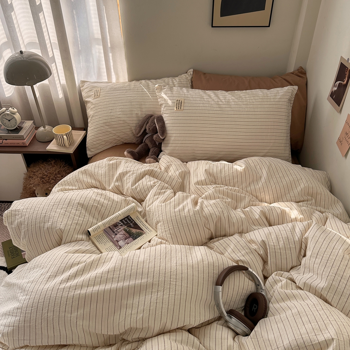 91家纺网 家纺一手货源 找家纺 艾咪-Amy ntmy 2026新款布标条纹款全棉纯棉色织水洗棉四件套 咖细条