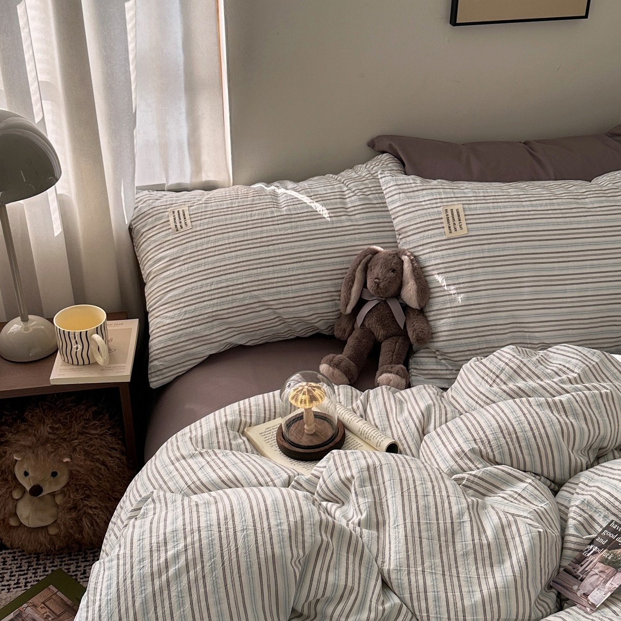 91家纺网 家纺一手货源 找家纺 艾咪-Amy ntmy 2026新款布标条纹款全棉纯棉色织水洗棉四件套 蓝灰条