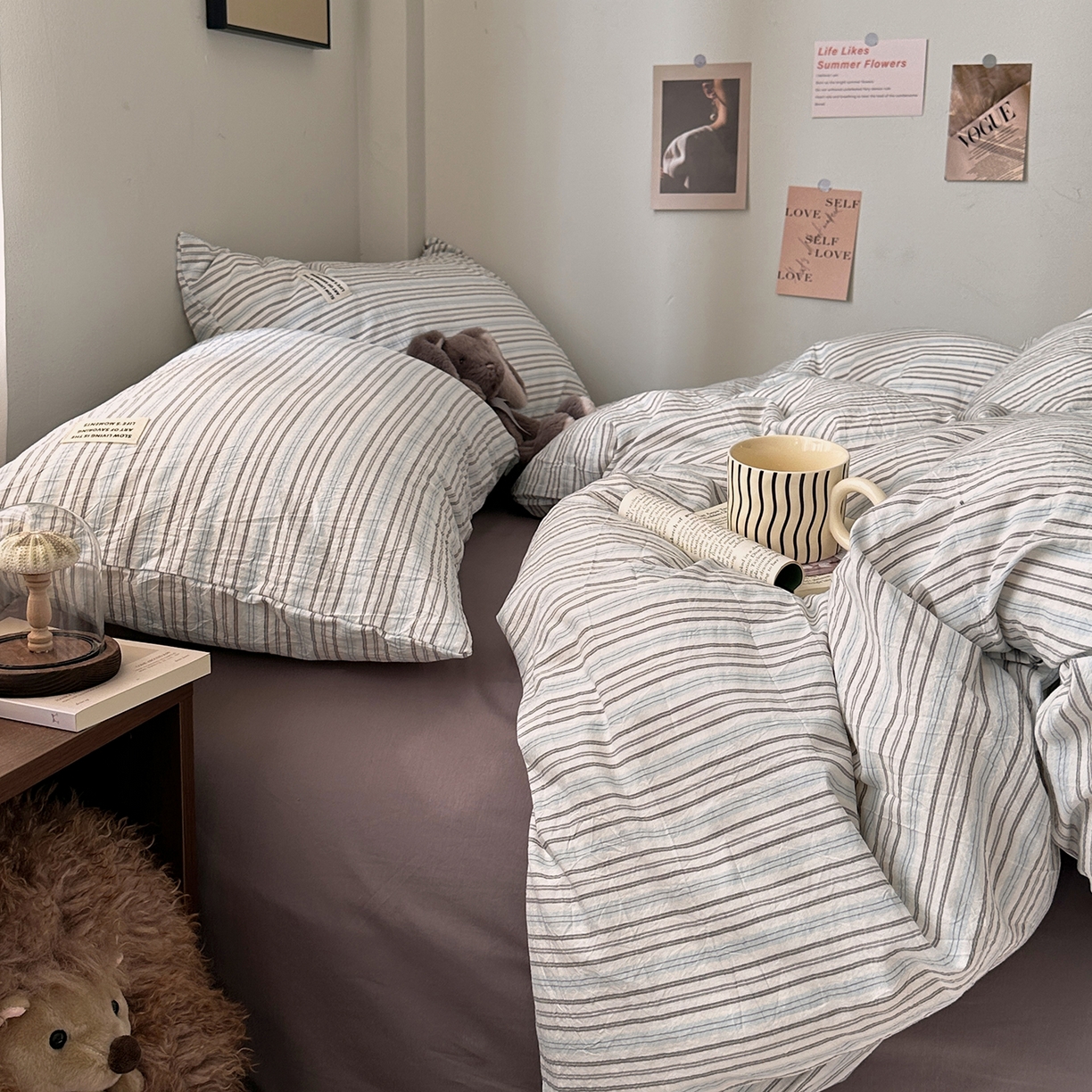 91家纺网 家纺一手货源 找家纺 艾咪-Amy ntmy 2026新款布标条纹款全棉纯棉色织水洗棉四件套 蓝灰条