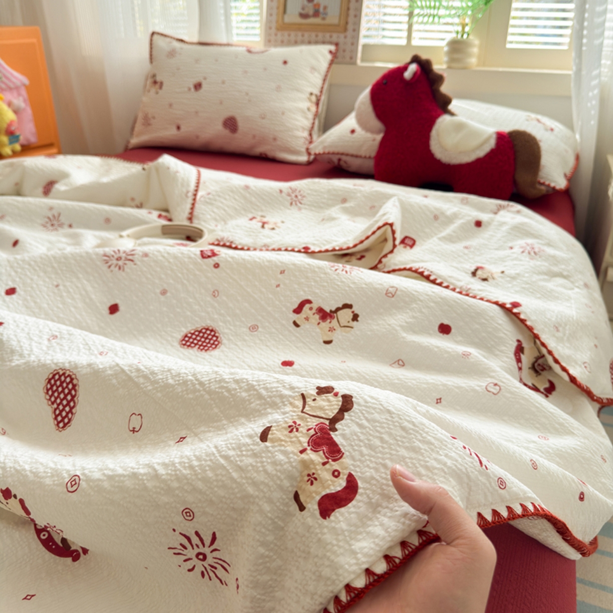 91家纺网 家纺一手货源 找家纺 暖阳 2026新款100%棉花泡芙棉贝壳夏被被子被芯 马上有福