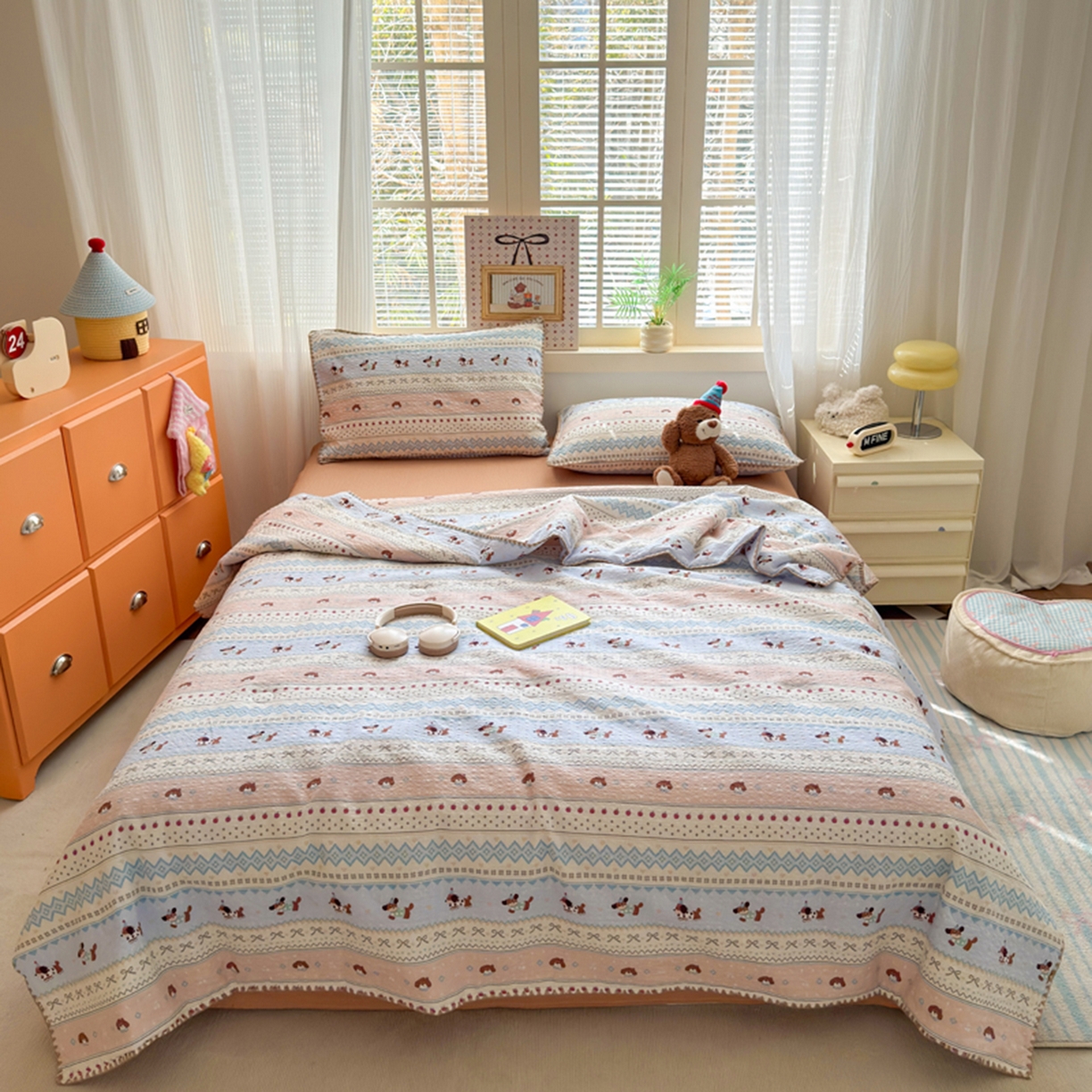 91家纺网 家纺一手货源 找家纺 暖阳 2026新款100%棉花泡芙棉贝壳夏被被子被芯 费尔岛狗