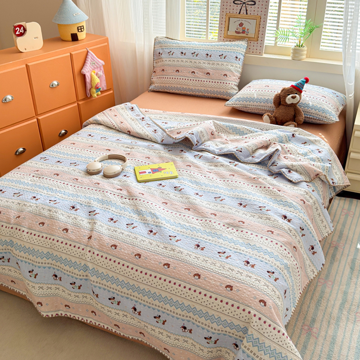 91家纺网 家纺一手货源 找家纺 暖阳 2026新款100%棉花泡芙棉贝壳夏被被子被芯 费尔岛狗