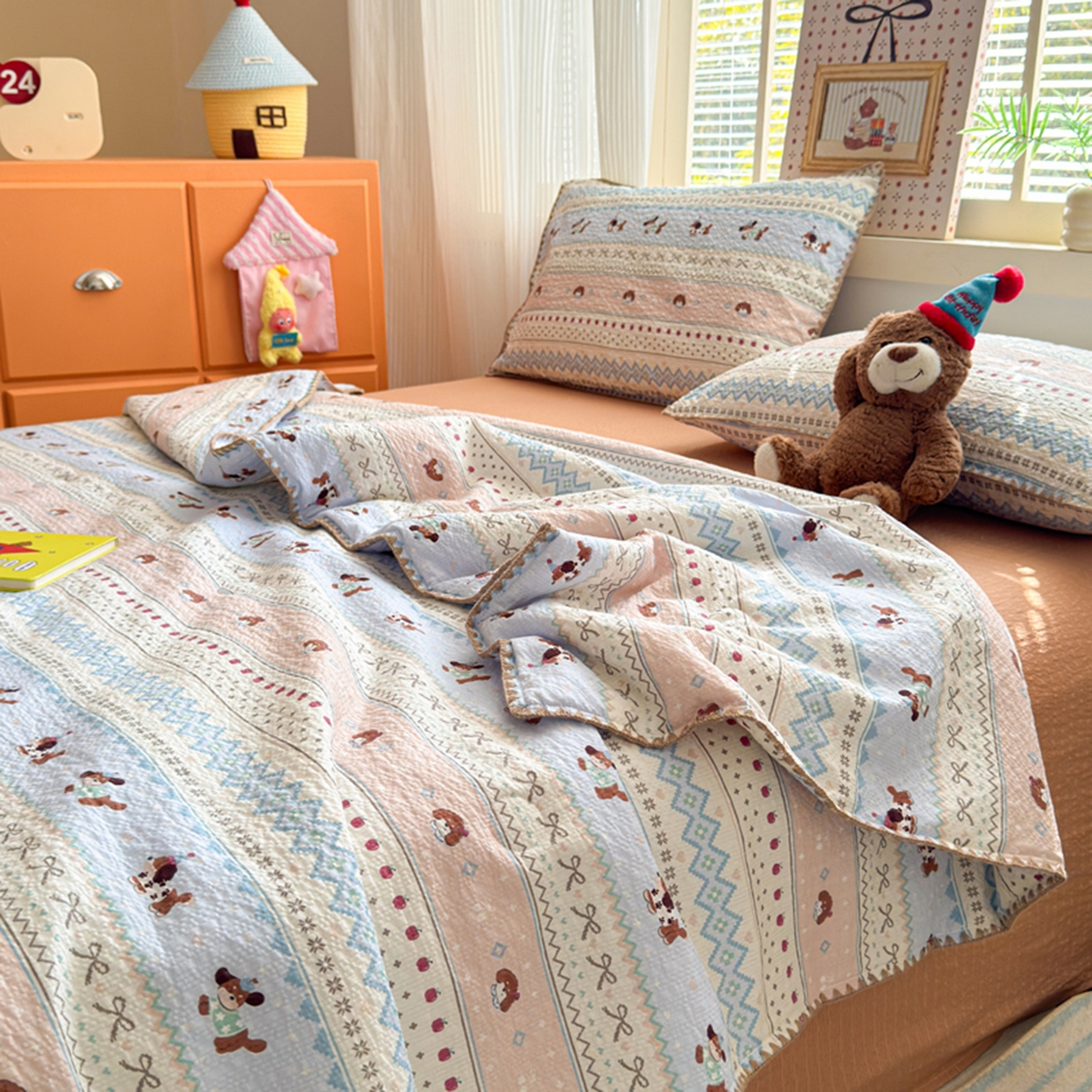 91家纺网 家纺一手货源 找家纺 暖阳 2026新款100%棉花泡芙棉贝壳夏被被子被芯 费尔岛狗