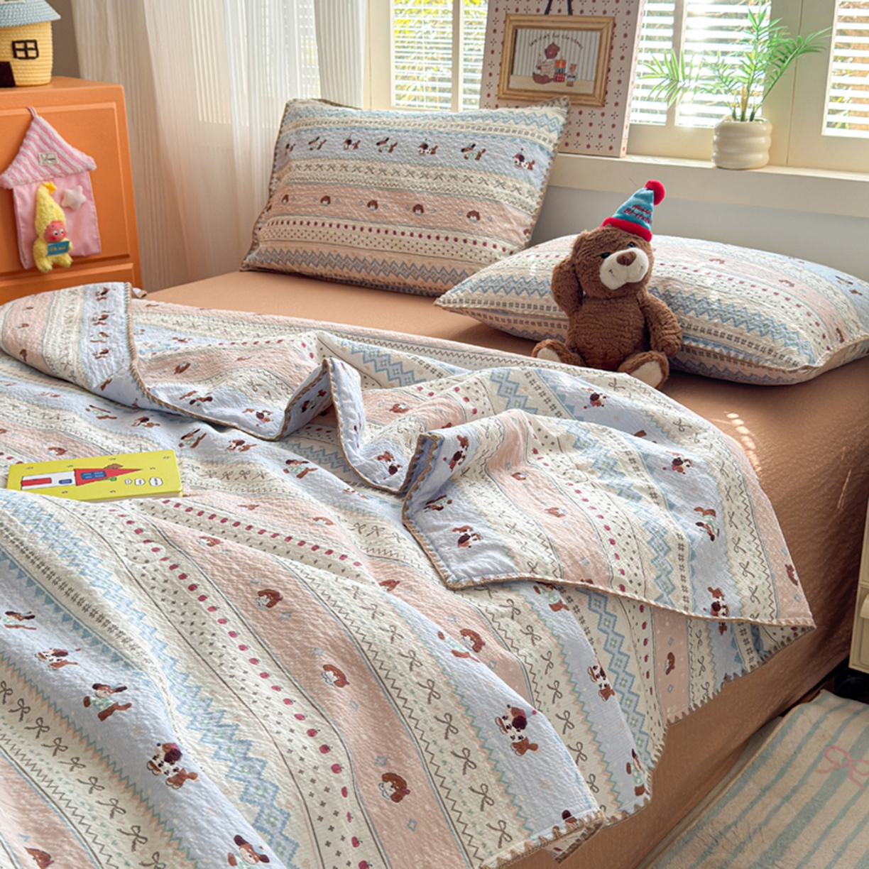 91家纺网 家纺一手货源 找家纺 暖阳 2026新款100%棉花泡芙棉贝壳夏被被子被芯 费尔岛狗