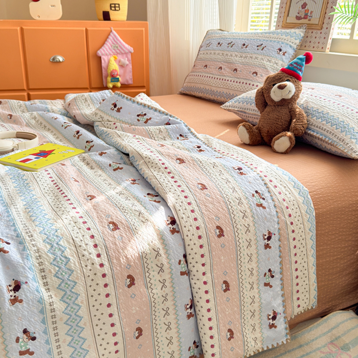 91家纺网 家纺一手货源 找家纺 暖阳 2026新款100%棉花泡芙棉贝壳夏被被子被芯 费尔岛狗