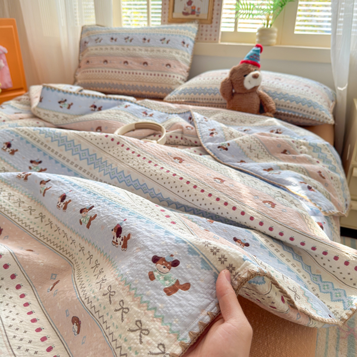 91家纺网 家纺一手货源 找家纺 暖阳 2026新款100%棉花泡芙棉贝壳夏被被子被芯 费尔岛狗