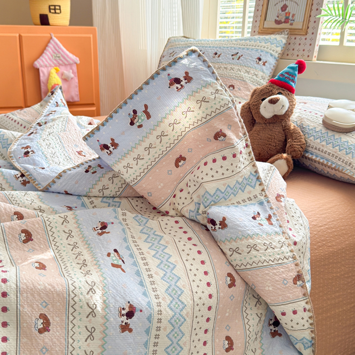 91家纺网 家纺一手货源 找家纺 暖阳 2026新款100%棉花泡芙棉贝壳夏被被子被芯 费尔岛狗