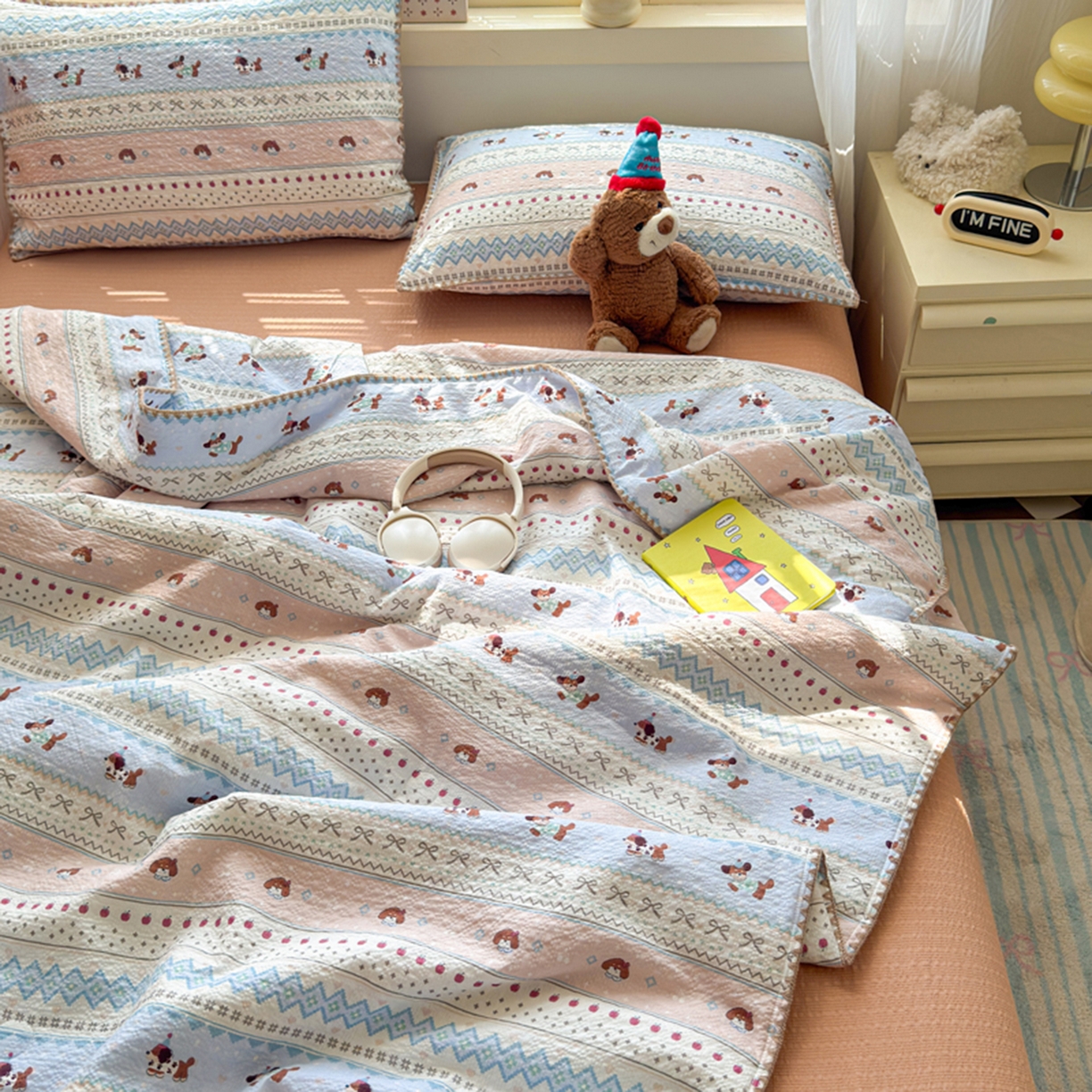 91家纺网 家纺一手货源 找家纺 暖阳 2026新款100%棉花泡芙棉贝壳夏被被子被芯 费尔岛狗