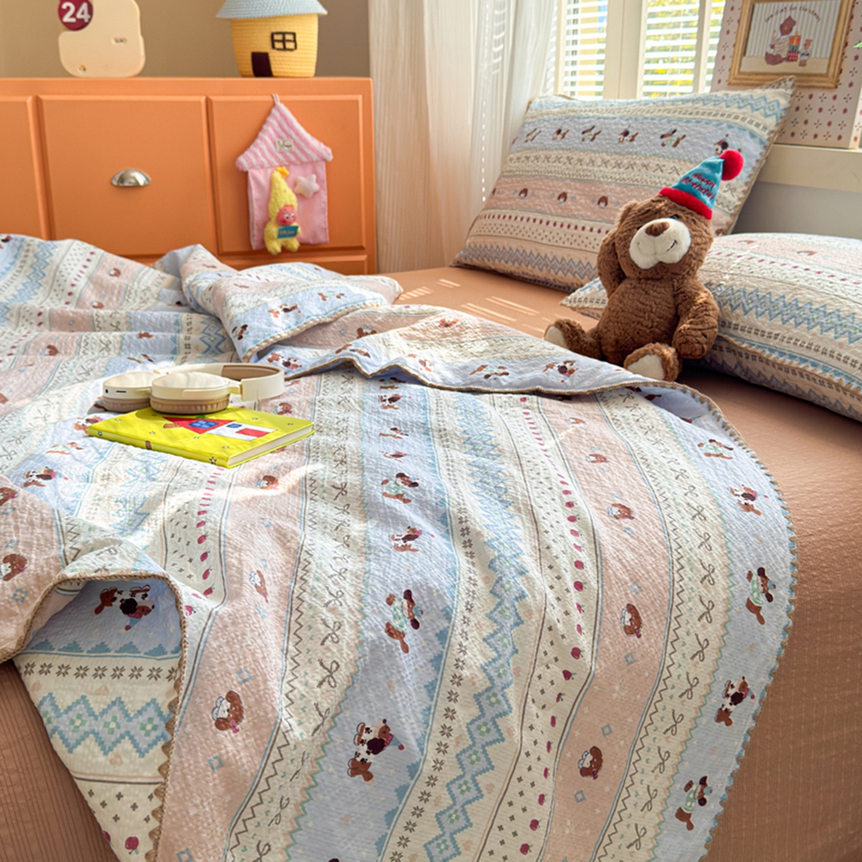 91家纺网 家纺一手货源 找家纺 暖阳 2026新款100%棉花泡芙棉贝壳夏被被子被芯 费尔岛狗