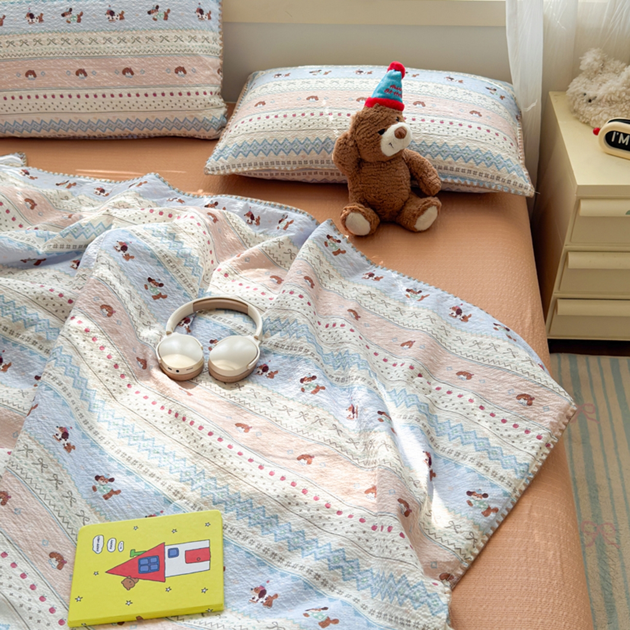 91家纺网 家纺一手货源 找家纺 暖阳 2026新款100%棉花泡芙棉贝壳夏被被子被芯 费尔岛狗