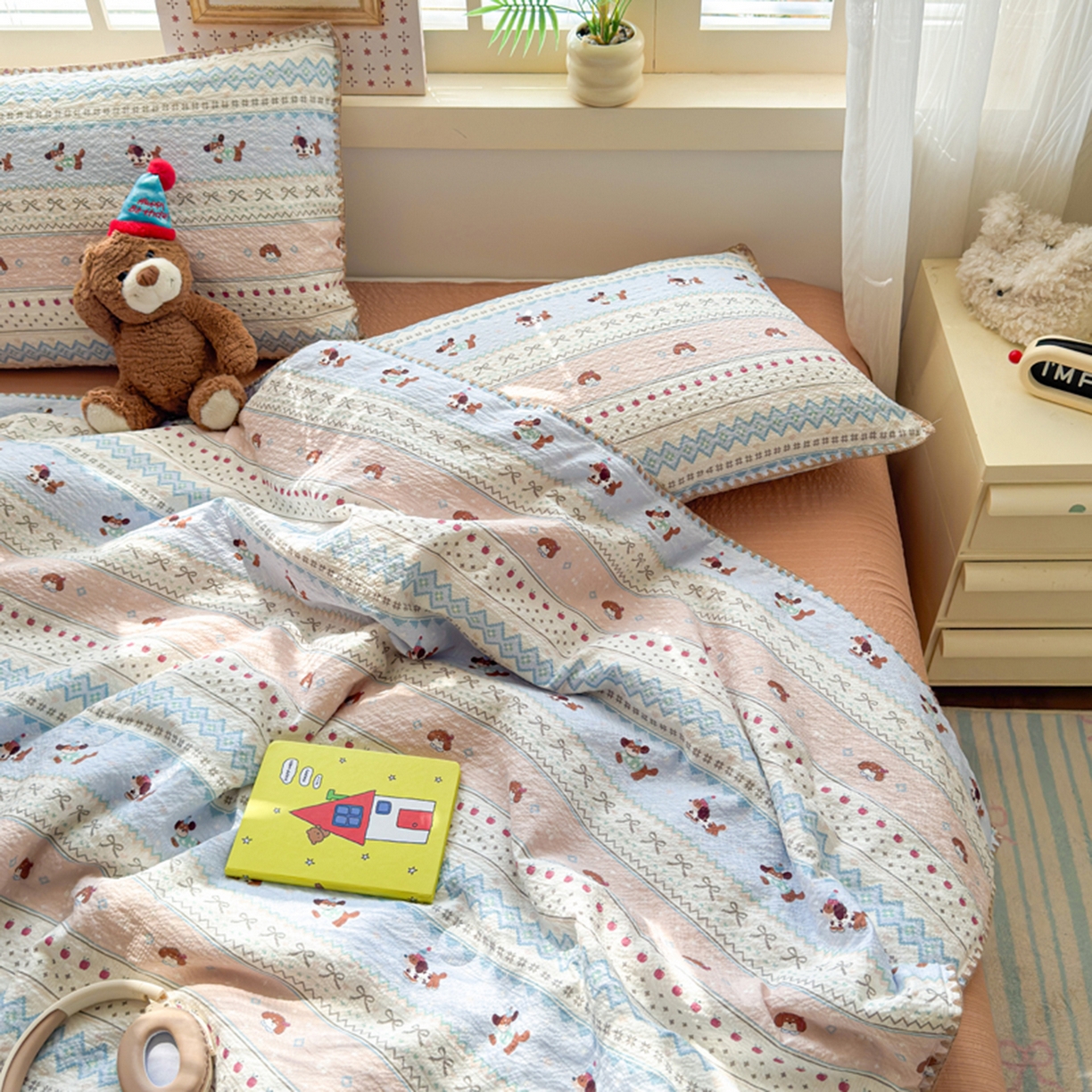 91家纺网 家纺一手货源 找家纺 暖阳 2026新款100%棉花泡芙棉贝壳夏被被子被芯 费尔岛狗