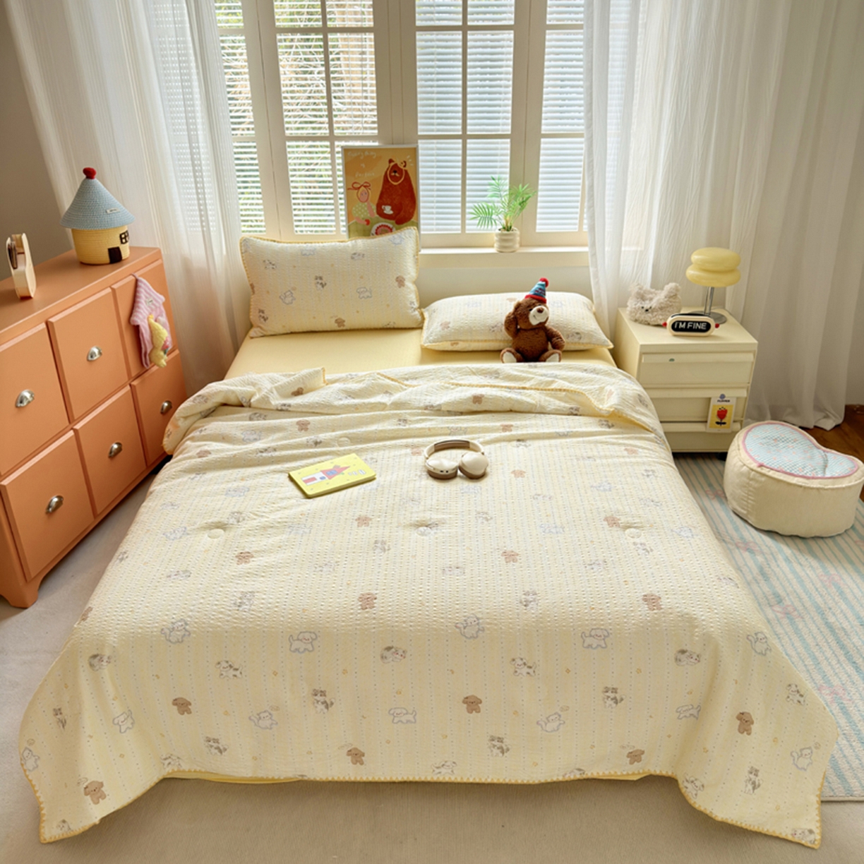 91家纺网 家纺一手货源 找家纺 暖阳 2026新款100%棉花泡芙棉贝壳夏被被子被芯 狗狗乐园