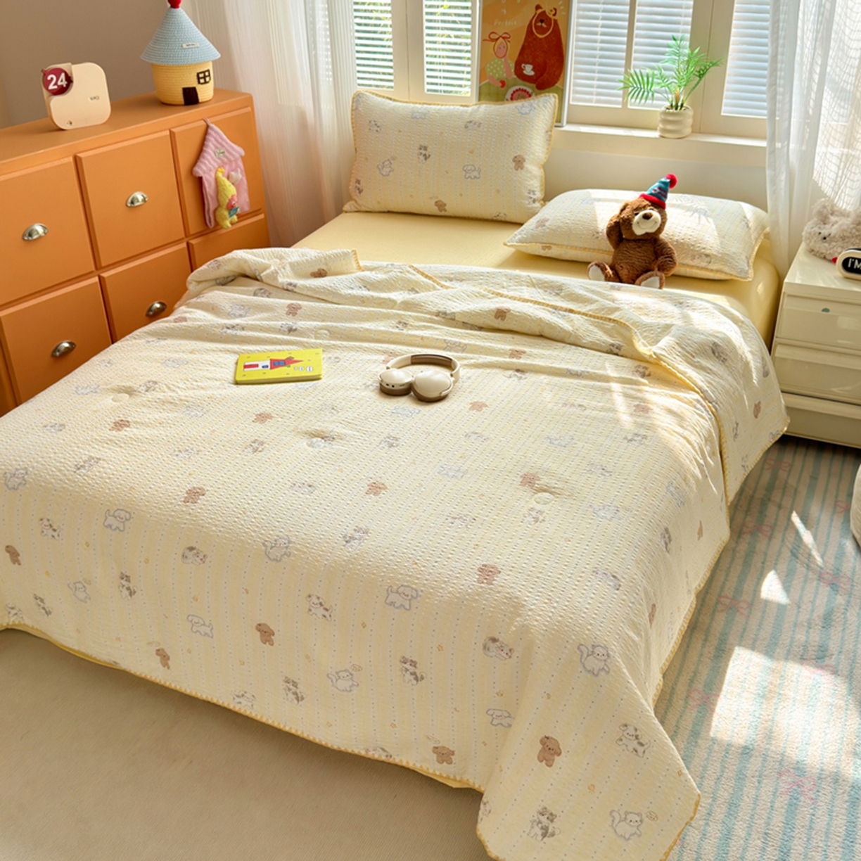 91家纺网 家纺一手货源 找家纺 暖阳 2026新款100%棉花泡芙棉贝壳夏被被子被芯 狗狗乐园