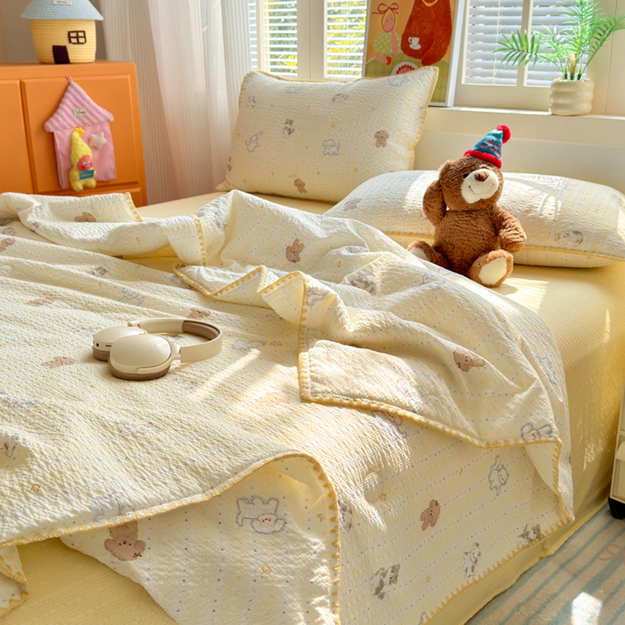 91家纺网 家纺一手货源 找家纺 暖阳 2026新款100%棉花泡芙棉贝壳夏被被子被芯 狗狗乐园