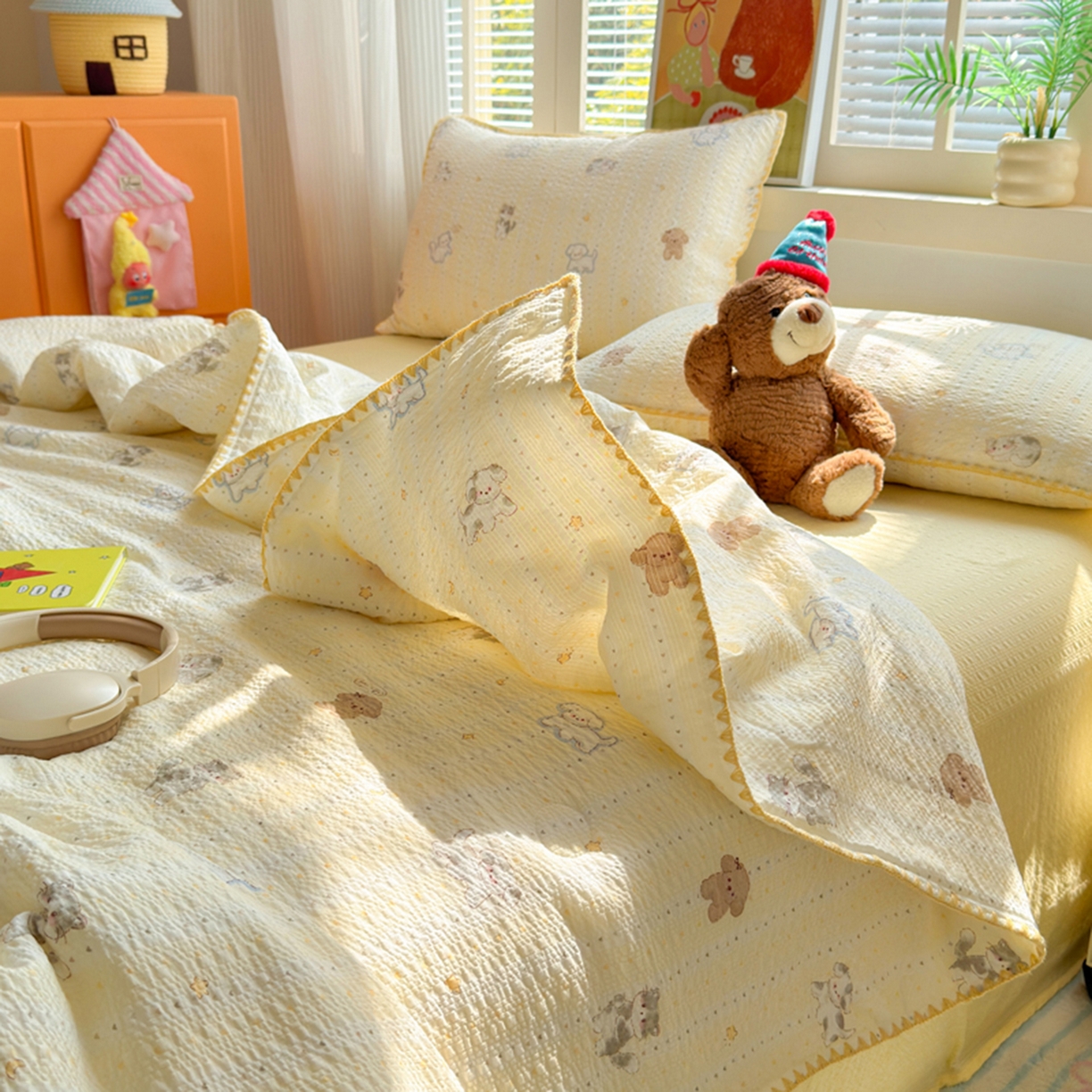 91家纺网 家纺一手货源 找家纺 暖阳 2026新款100%棉花泡芙棉贝壳夏被被子被芯 狗狗乐园