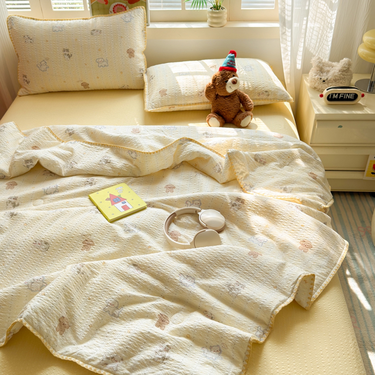 91家纺网 家纺一手货源 找家纺 暖阳 2026新款100%棉花泡芙棉贝壳夏被被子被芯 狗狗乐园