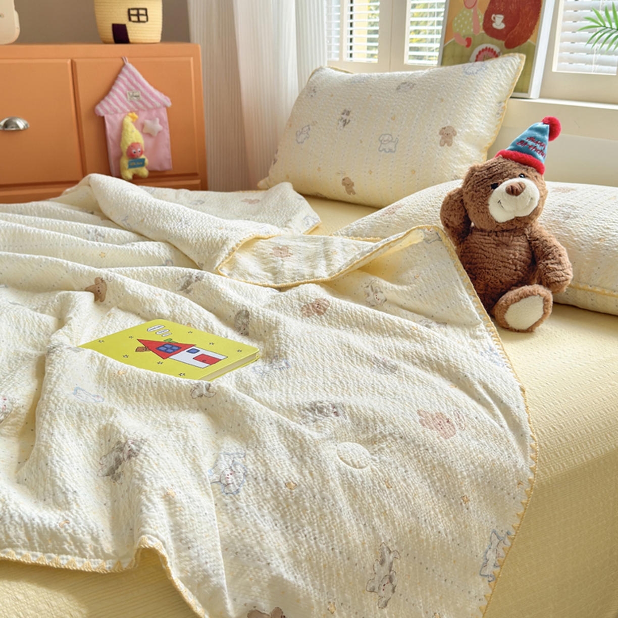 91家纺网 家纺一手货源 找家纺 暖阳 2026新款100%棉花泡芙棉贝壳夏被被子被芯 狗狗乐园