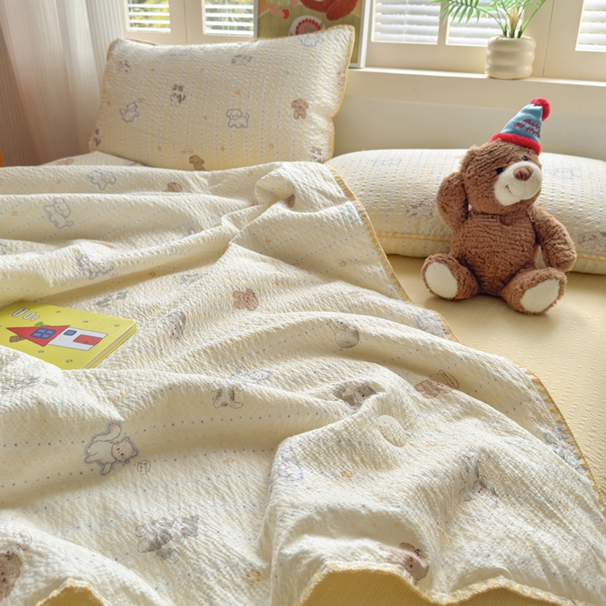 91家纺网 家纺一手货源 找家纺 暖阳 2026新款100%棉花泡芙棉贝壳夏被被子被芯 狗狗乐园