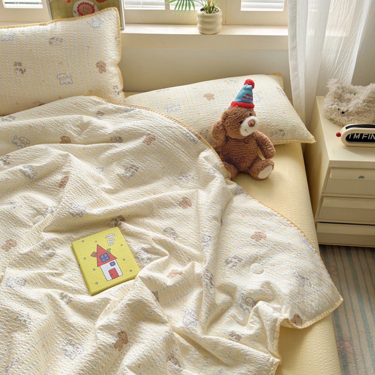 91家纺网 家纺一手货源 找家纺 暖阳 2026新款100%棉花泡芙棉贝壳夏被被子被芯 狗狗乐园