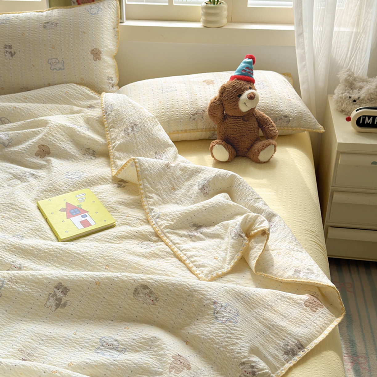 91家纺网 家纺一手货源 找家纺 暖阳 2026新款100%棉花泡芙棉贝壳夏被被子被芯 狗狗乐园