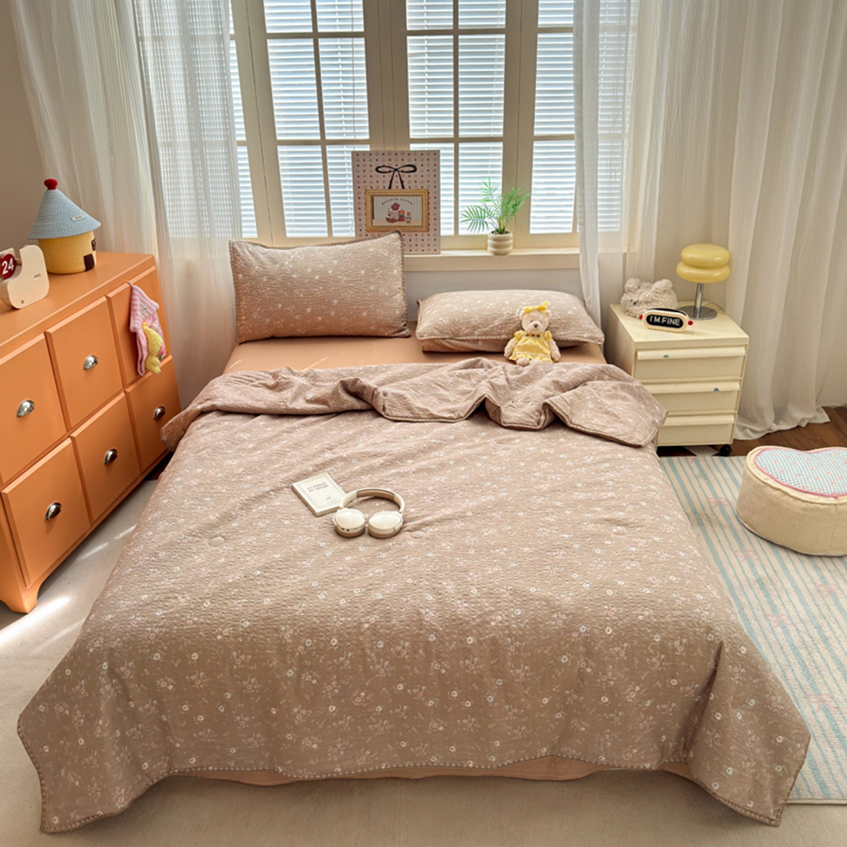 91家纺网 家纺一手货源 找家纺 暖阳 2026新款100%棉花泡芙棉贝壳夏被被子被芯 咖色情调