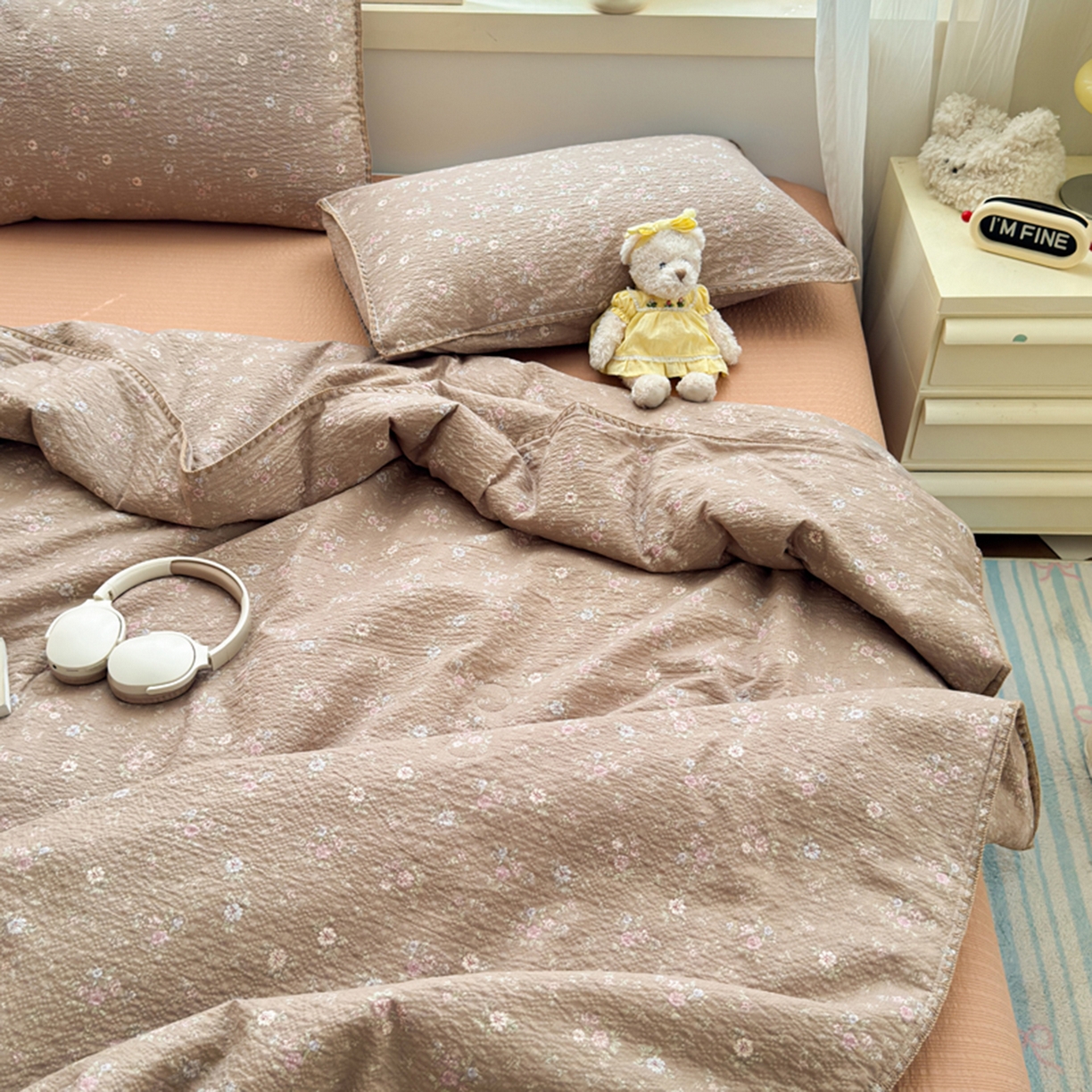 91家纺网 家纺一手货源 找家纺 暖阳 2026新款100%棉花泡芙棉贝壳夏被被子被芯 咖色情调