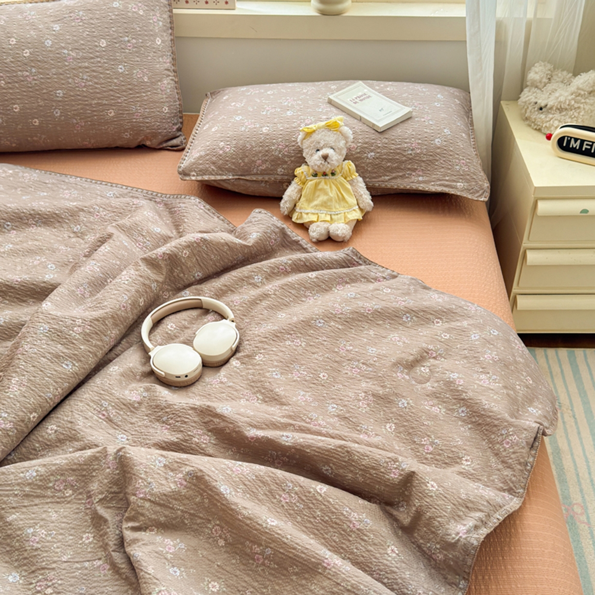 91家纺网 家纺一手货源 找家纺 暖阳 2026新款100%棉花泡芙棉贝壳夏被被子被芯 咖色情调