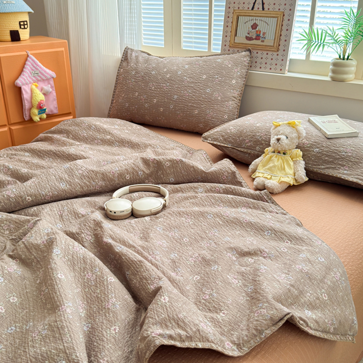 91家纺网 家纺一手货源 找家纺 暖阳 2026新款100%棉花泡芙棉贝壳夏被被子被芯 咖色情调