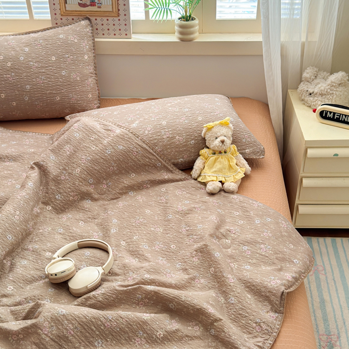 91家纺网 家纺一手货源 找家纺 暖阳 2026新款100%棉花泡芙棉贝壳夏被被子被芯 咖色情调