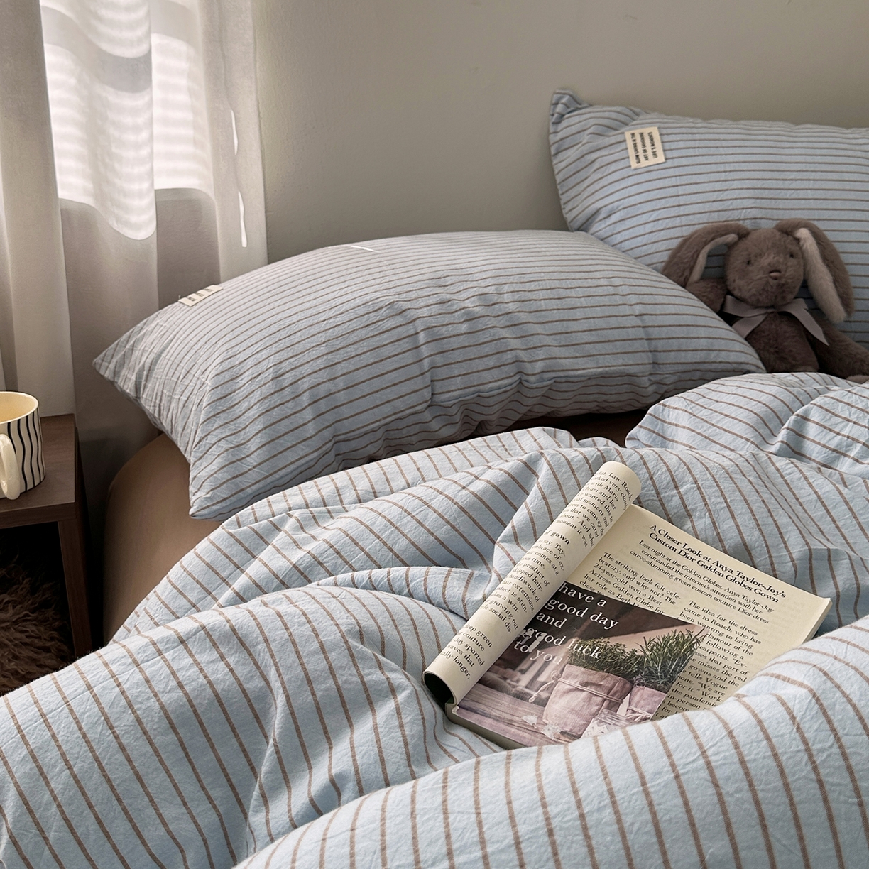 91家纺网 家纺一手货源 找家纺 艾咪-Amy ntmy 2026新款布标条纹款全棉纯棉色织水洗棉四件套 马卡蓝